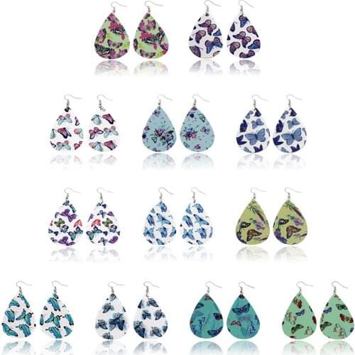 Butterfly Style Color Leather Drop Earrings 3.8*7.5cm Ethnic Drop Earring Retro PU Printing Pendant for Women Jewelry Gift