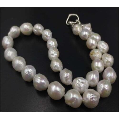 Big 11-14mm natural White FURROW baroque pearl necklace