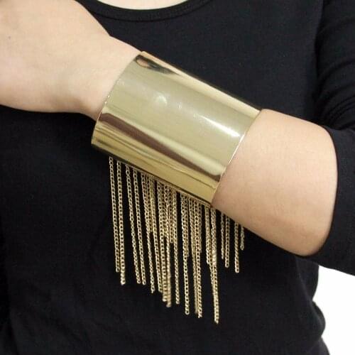 Chain Tassel Big Cuff Bracelets For Women Statement Alloy Cuff Bangles Bracelets Charm Gold Color Metal Jewelry UKMOC