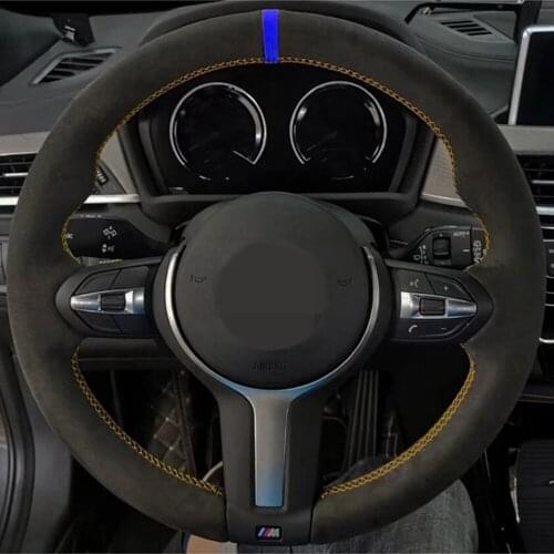 DIY Black Suede Leather Steering Wheel Cover For BMW F87 M2 2016-2018 / F80 M3 2015-2018 / F82 M4 2015-2018 / M5 2014-2017