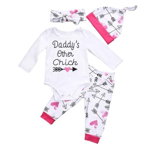 Citgeett Spring Autumn Baby Clothing 4Pcs Newborn Baby Girls Cotton Long Sleeve Romper +Arrow Pants+ Hat Outfits Set Clothes