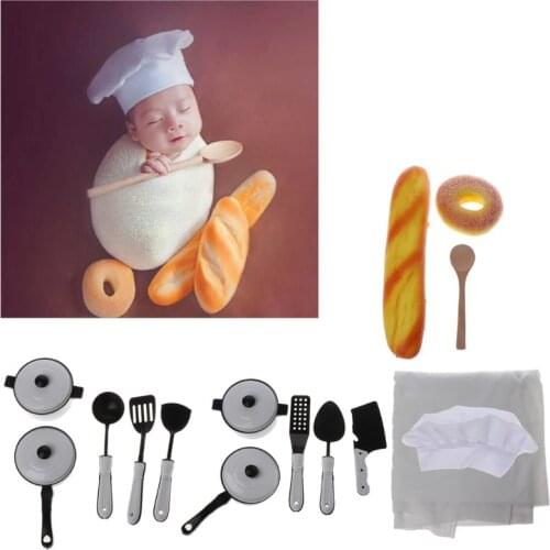 Baby Photography Props Little Chef Hat White Stretch Wrap Little Cook Creative Props Newborn Photography Accessories MAY-9