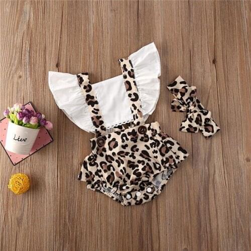 Hot sale summer 2020 new baby girl one-piece Xia Fei sleeve baby girl romper leopard print newborn climbing clothes factory dire