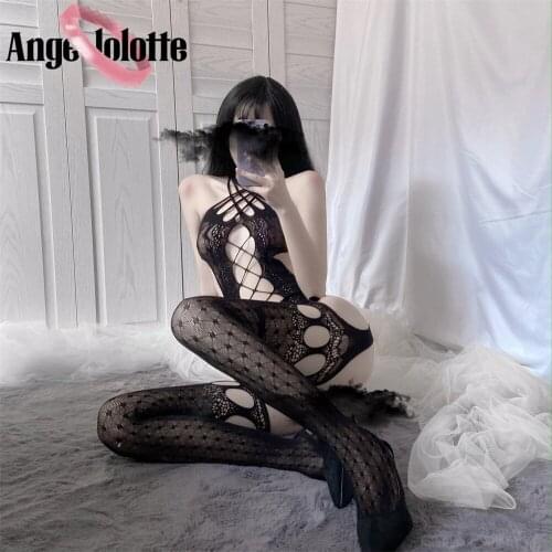 Hot Halter Fishnet Bodysuit Women Catsuit Transparent Open Crotch Sexy Clothes See Through Body Stockings Mesh Erotic Lingerie