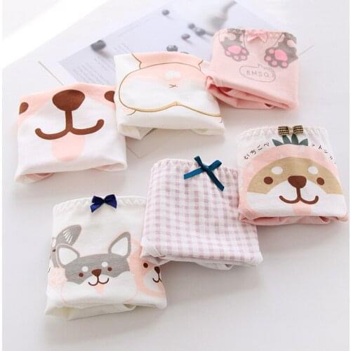 6pcs young girl cotton briefs Corgi dog love big ass pink cute girl cotton underwear cotton womens underwear size L XL