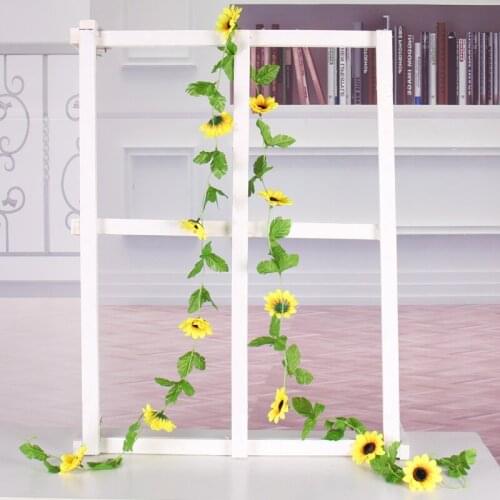 240cm Fake Silk Sunflower Ivy Vine Artificial Flowers with Green Leaves Hanging Garland Garden Fences Home Wedding Decoration