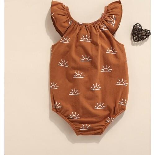 New Summer Breathable Baby Girls Romper Sunsuit Toddlers Baby Sweet Style Creative Sun Printing Fly Sleeve Round Collar Jumpsuit