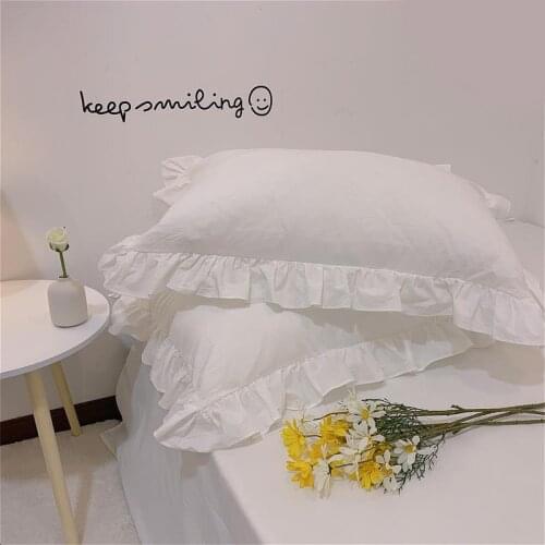 2pcs White Pillowcase Princess European Pillow Cover Protector Bedding 100% Cotton Solid Ruffle Pillow 48cm*74cm Home Cushion