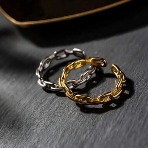 Fashion Geometric Linked Chain Belt Rings Gold Color Adjustable Open Rings For Women Punk Vintage Wedding Jewelry