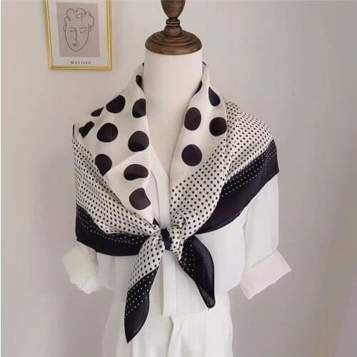 Fashion 90*90Cm Square Women Polka Dot Silk Scarf Ladies High Quality Print Soft Shawls and Wraps Echarpe Foulard Muslim Hijab