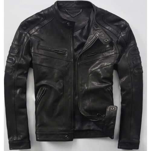 Male genuine leather sheepskin clothing short design real leather jackets spring and autumn fashion leather motorcycle coat