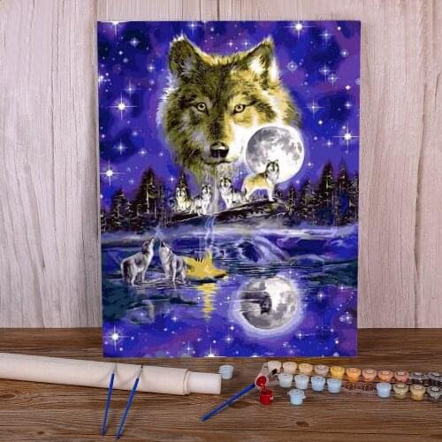 Animal Wolf Coloring By Numbers Painting Set Acrylic Paints 50*70 Paiting By Numbers Handmade For Adults Art