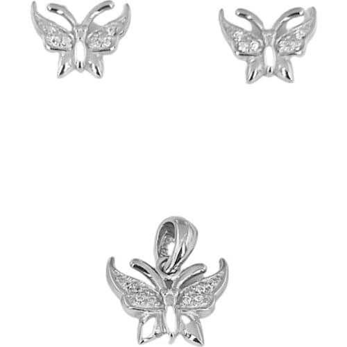Set earrings and Pendant Silver 925 butterflies with rhodium plated brand OSNOR