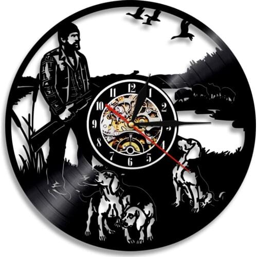 Hunting Dog Animal Raid Vinyl Record Wall Clock Creative Vintage Wall Clock Baby Gift Birthday Party Decor