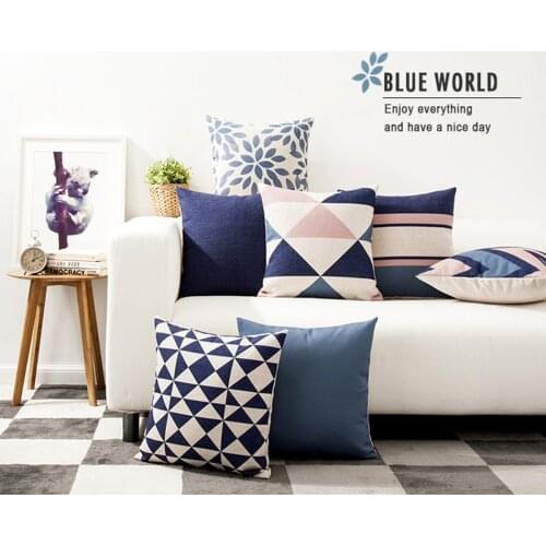 Nordic Simple Modern England Blue Geometric Pillow Cover Home Decorative Pillows Linen Pillow Case Office Sofa Cushion Cover