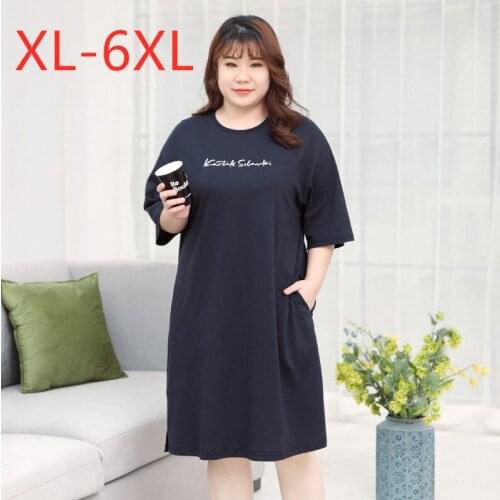 New 2021 summer plus size t-shirt dress for women loose casual short sleeve cotton blue pocket straight dresses 3XL 4XL 5XL 6XL