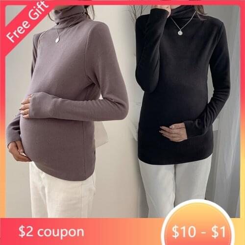 Autumn High Neck Maternity Bottoming Shirts Loose Stretch Soft Tops Clothes for Pregnant Women Turtleneck Pregnancy Fall