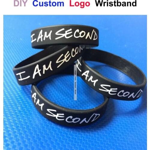 Custom Black Wristbands Logo Text Silk Screen Print Promotion Gift Bands For Sports Race (I Am Second) 50pcs/Lot