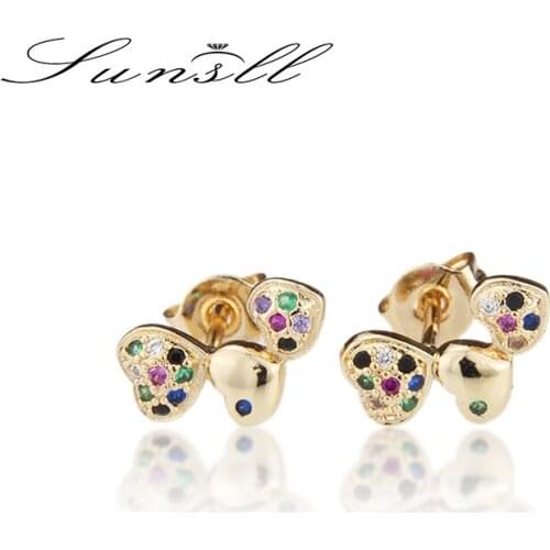 SUNSLL Fashion gold copper stud earring mixed cubic zircon cross/ heart earrings for women / girls simple jewelry birthday gift