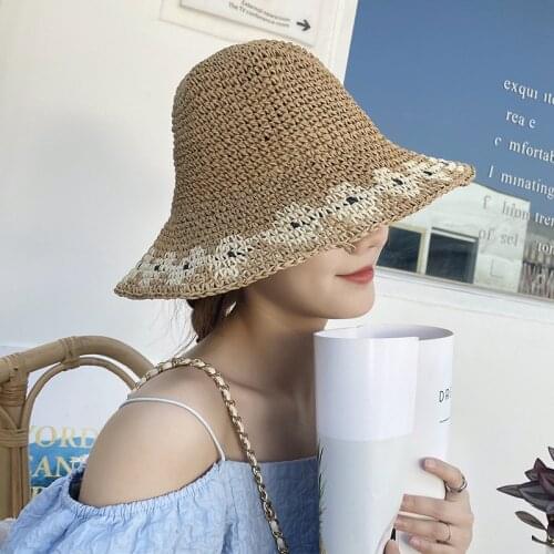 Folding Straw Hat Women Summer Outing Sun Hat Holiday Summer Hat Beach Hat Tide Summer Hat