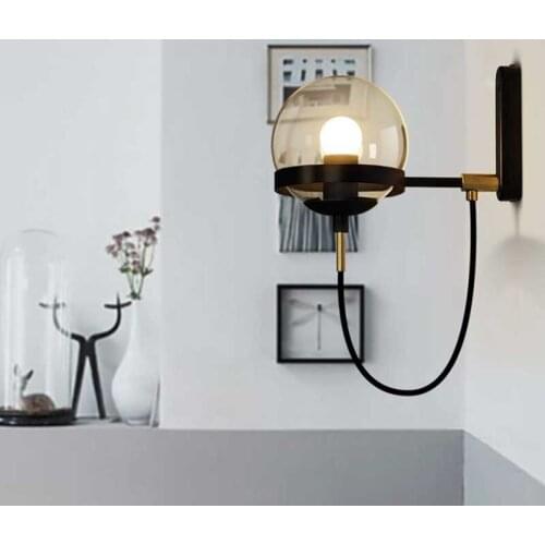 Postmodern Glass Ball Wall Lamp Iron American Retro LED Bedside Living room Corridor Stair Light Hotel Restaurant