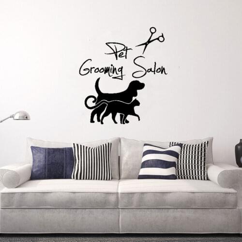 Grooming Salon Sign Wall Decals Dog Paw Print Vinyl Poster Pet Shops Decor Pets Grooming Scissor Wall Sticker Pet Shop DW20592
