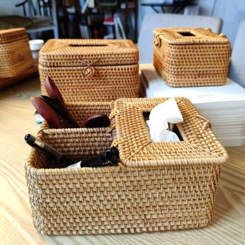 Storage box kitchen supplies tissue box hand-woven rectangular rattan fruit tea snack bread cosmetic storage Variety of options