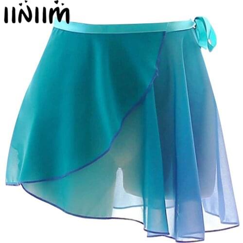Womens Lace-up Ballet Mini Skirts Gradient Chiffon Wrap Skirt Ballet Dance Training Gymnastics Performance Asymmetric Miniskirt