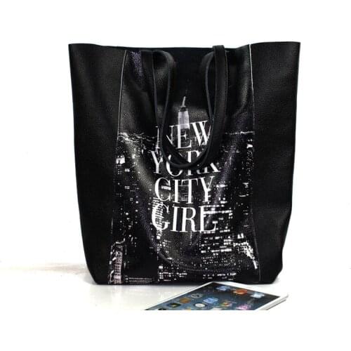 Flug katze 2017women genuine leather handbag New York girls printed header layer cowhide leather large women shoulder bags