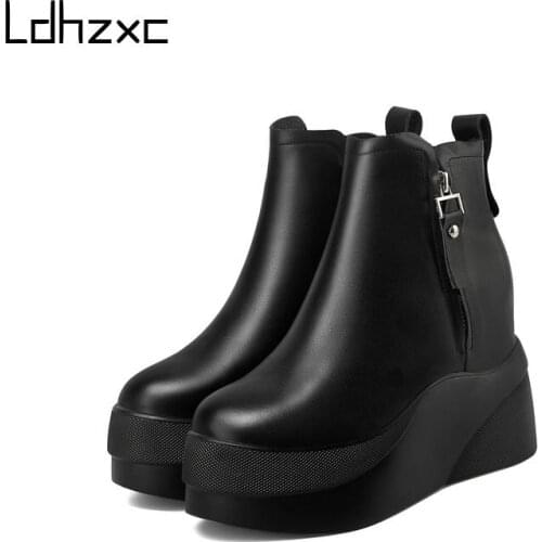 LDHZXC White Casual Shoes Woman Platform Boots Winter New Big Size Chunky Heels Women Ankle Boots Punk Motorcycle Boots