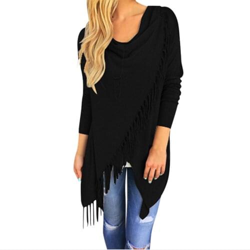 Women Spring Autumn Knitted Sweater Casual Loose Irregular Hem Tassel Knit Sweater Female Multiple Cardigan Cape Poncho