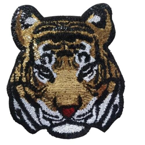 1 Piece 21*24cm Tiger Animal Cartoon Patches Iron On Seuqin Patches Backpack Clothes Decoration Applique