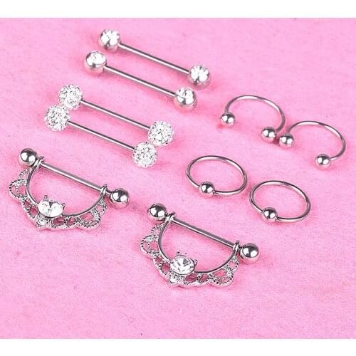 10Pcs/Set Sexy Crystal Mix Styles Dangle Nipple Piercing Shields Bars Belly Button Navel Ring For Women Body Jewelry