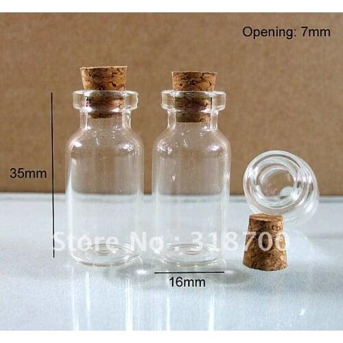 100pcs/lot 3ml Mini Glass Bottle with wooden cork,16*35*7mm small clear sample vials. 0.5ml,1ml is available