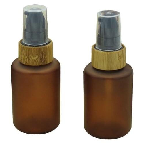 20pcs 60ml Amber Frosted PET Bottle with Bamboo Cap(Screw Lid/Pump Nozzle/Spray Atomizer/Chiaki Cover) for Lotion free shipping