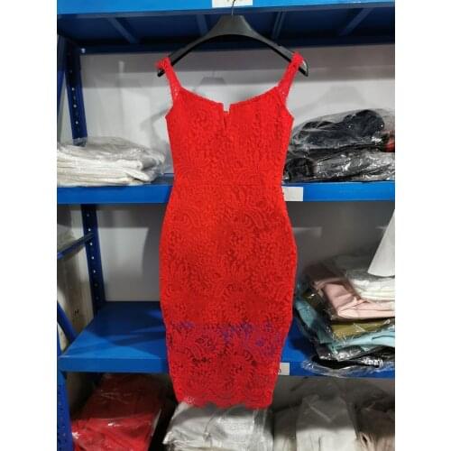 2021 women winter fashion high quality red rayon bandage lace dresses party dress wholesale