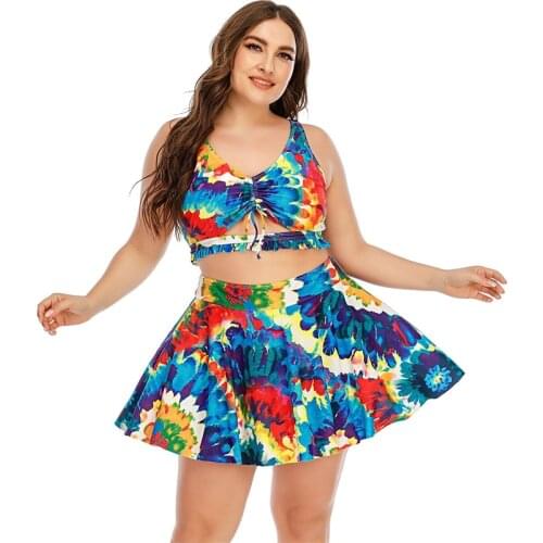 3 Pieces Swimwear Large Size 5XL Women Swimsuit 202 Push Up Top+Swim Skirt + Bikini Female Printed Swimming Bathing Suits