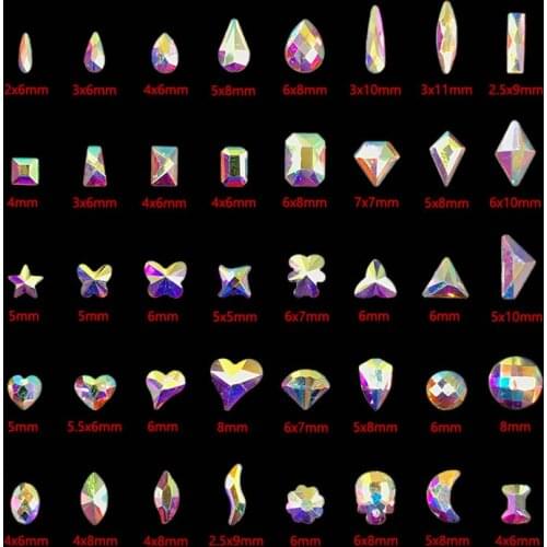 30pcs Hot sale multiple styles shapes Crystal AB Nail Art Rhinestones Flatback Glass stones For 3D Nails Art Decoration