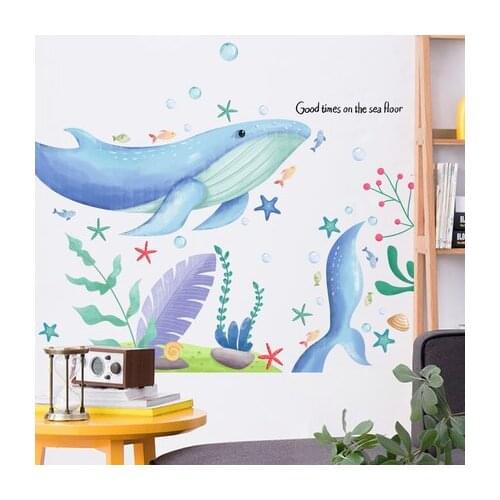 Seabed Watercolor Whale Wall Sticker Small Patterns Paintings For Living Room Wall Kids Room Decor Bathroom Decor Wallpaper