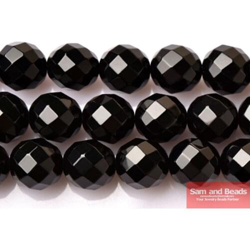 Free Shipping Natural Stone Faceted Black Onyx Agata Round Loose Beads 16" Strand 4 6 8 10 12MM Pick Size For Jewelry FBOB01