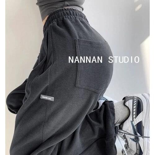 HOUZHOU Gray Sweatpants Women Casual Track Pants Jogger High Waisted Trousers Women Letter Streetwear Sports Jogging Sweat Pants