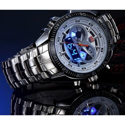 TVG Mens Watches Digital LED Military Watches Stainless Steel Watch Male Clock