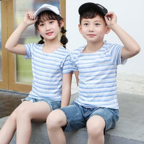 Child plain t-shirts childrens clothing girl boy fashion clothes top for summer european White t-shirt kid Short sleeve stripes