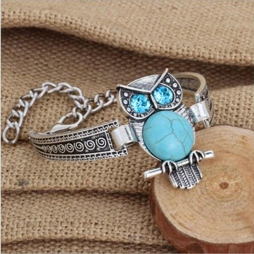 European And American Retro Owl Loose Stone Bracelet Antique Ethnic Wind Carved