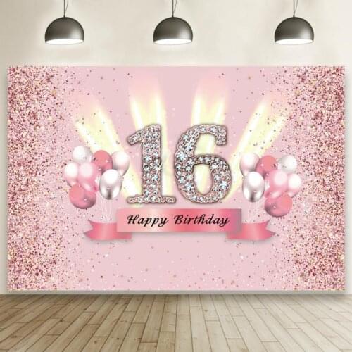 Custom 16-60 Year Old Ladies Birthday Party Decoration Backdrop Balloon Facula Pink Photography Background Studio Photo Banner