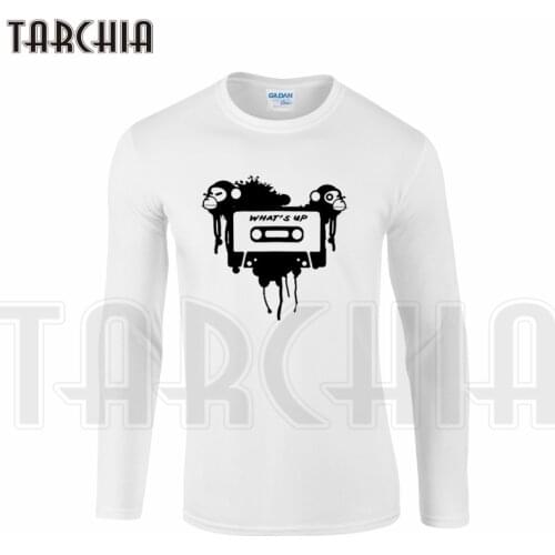 TARCHIA Brand Big Size Free Shipping Long Sleeve Men T-Shirt 100% Cotton Plus Size Mens Tee Fashion Monkey What Is Up Cool