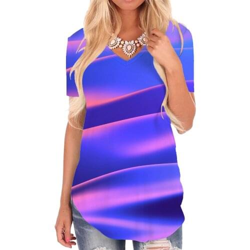 Giyu Brand Gradient T Shirt Women Abstract Shirt Print Psychedelic V-neck Tshirt Harajuku T-shirts 3d Womens Clothing Hip hop