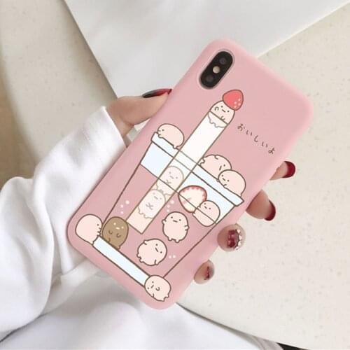 JAMULAR Cute Strawberry Milk Tea Case Cover For iPhone XR XS MAX X 7 8 6 6s Plus Soft Silicone Mint Phone Shell Ultra Thin Coque