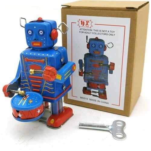 Collectible Retro Antique Tin Toys Iron Metal Wind Up Robot Children Toys Home Decoration Drummer