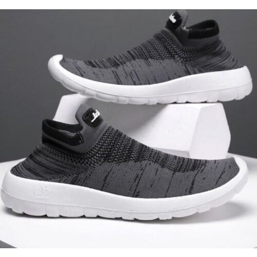 Summer Elasticity Slip on Mens Casual Sneakers Breathable Knitted Mesh Men Socks Shoes Soft Sport Shoes Safety Running Shoes